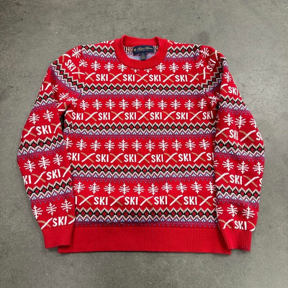 Brooks Brothers Red + White Christmas Ski Sweater Size 14 Youth